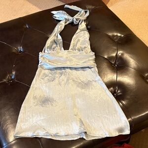 Cider Shimmering Sage green Halter Dress